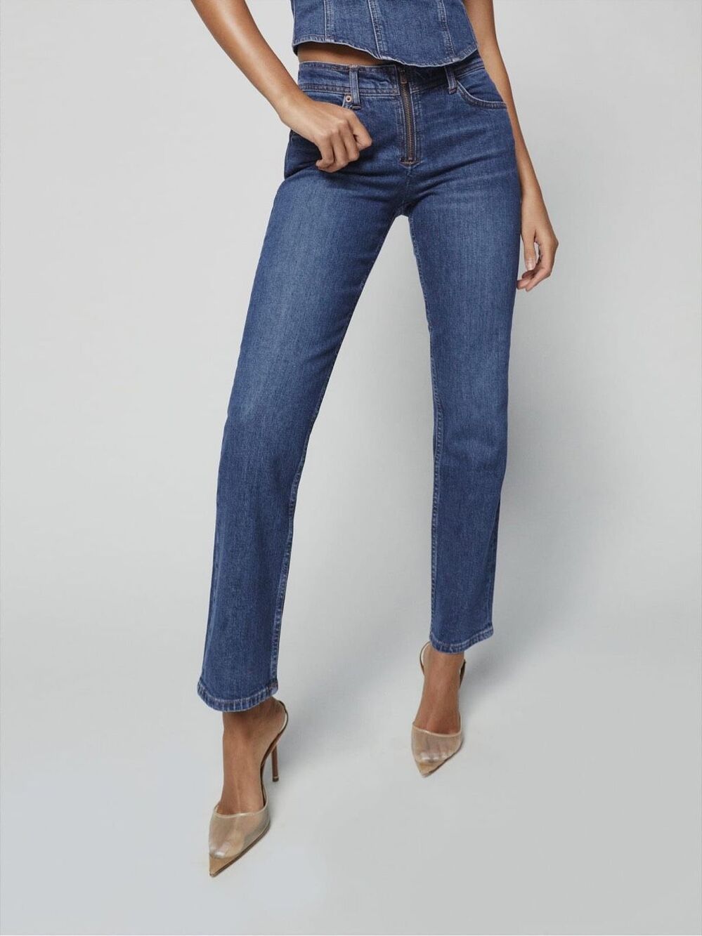 Reformation Jeans Julianna Zip Mid Rise Straight Leg Jeans Size 28
